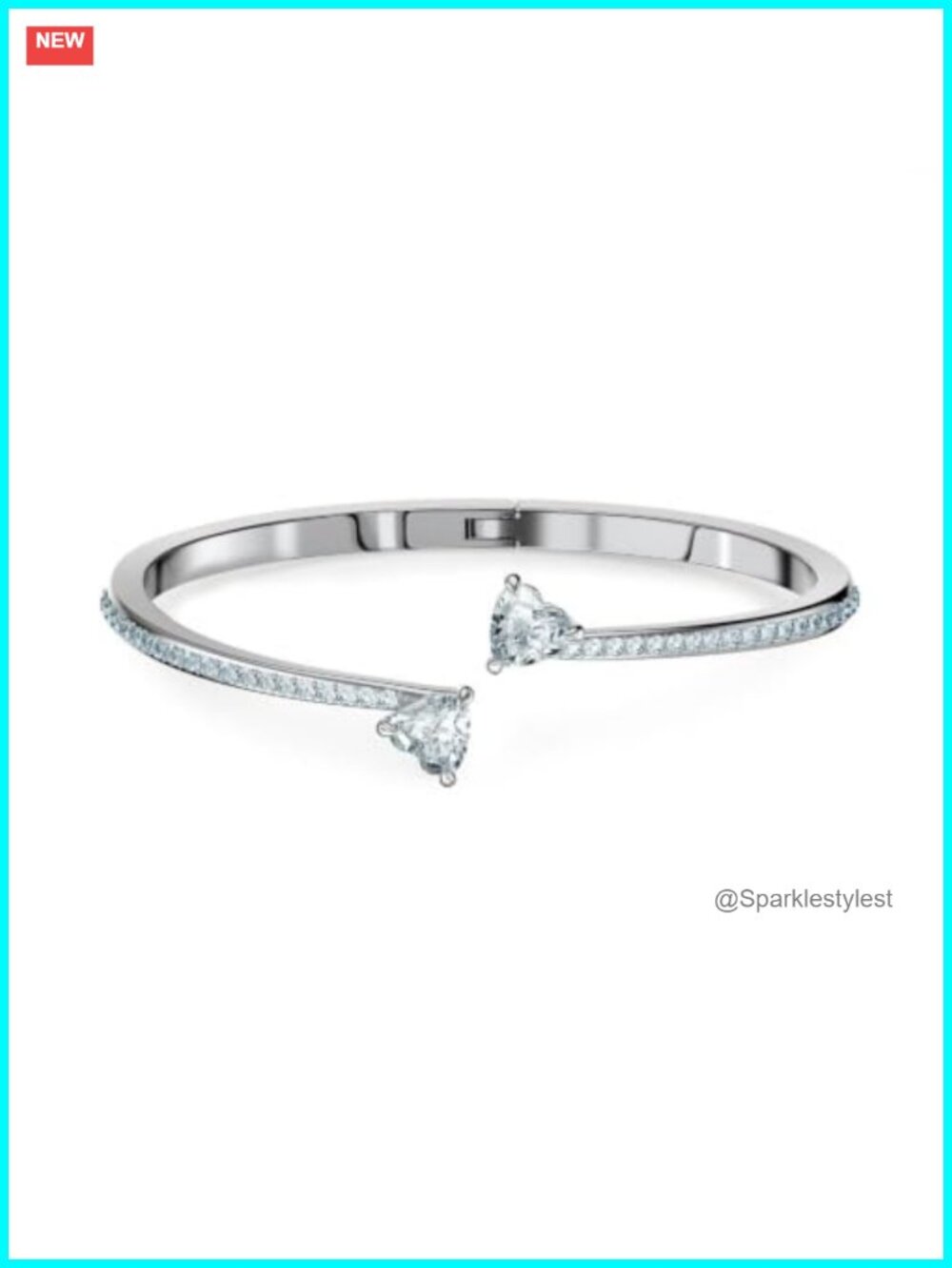 Heart Crystal Bangle Bracelet Rhodium Finish Gift for Her